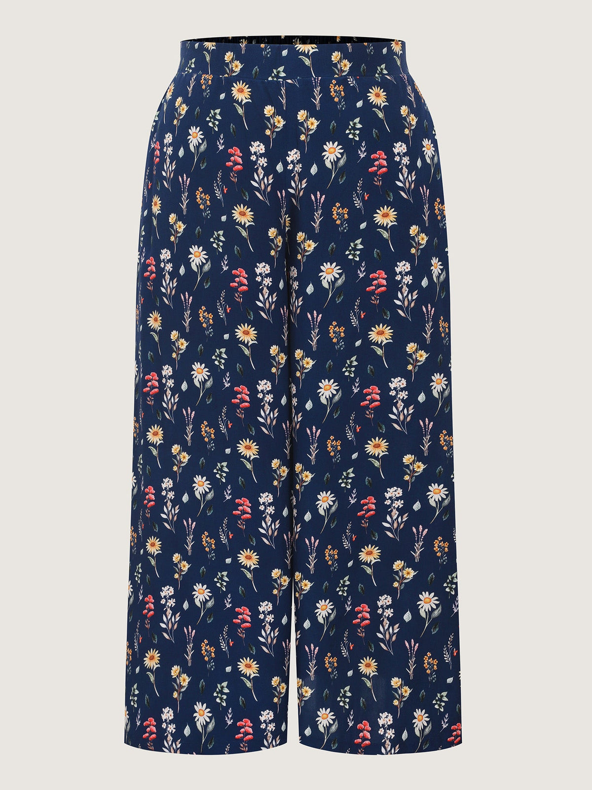 Ditsy Floral Print Stretchy Waist Wide Leg Pants