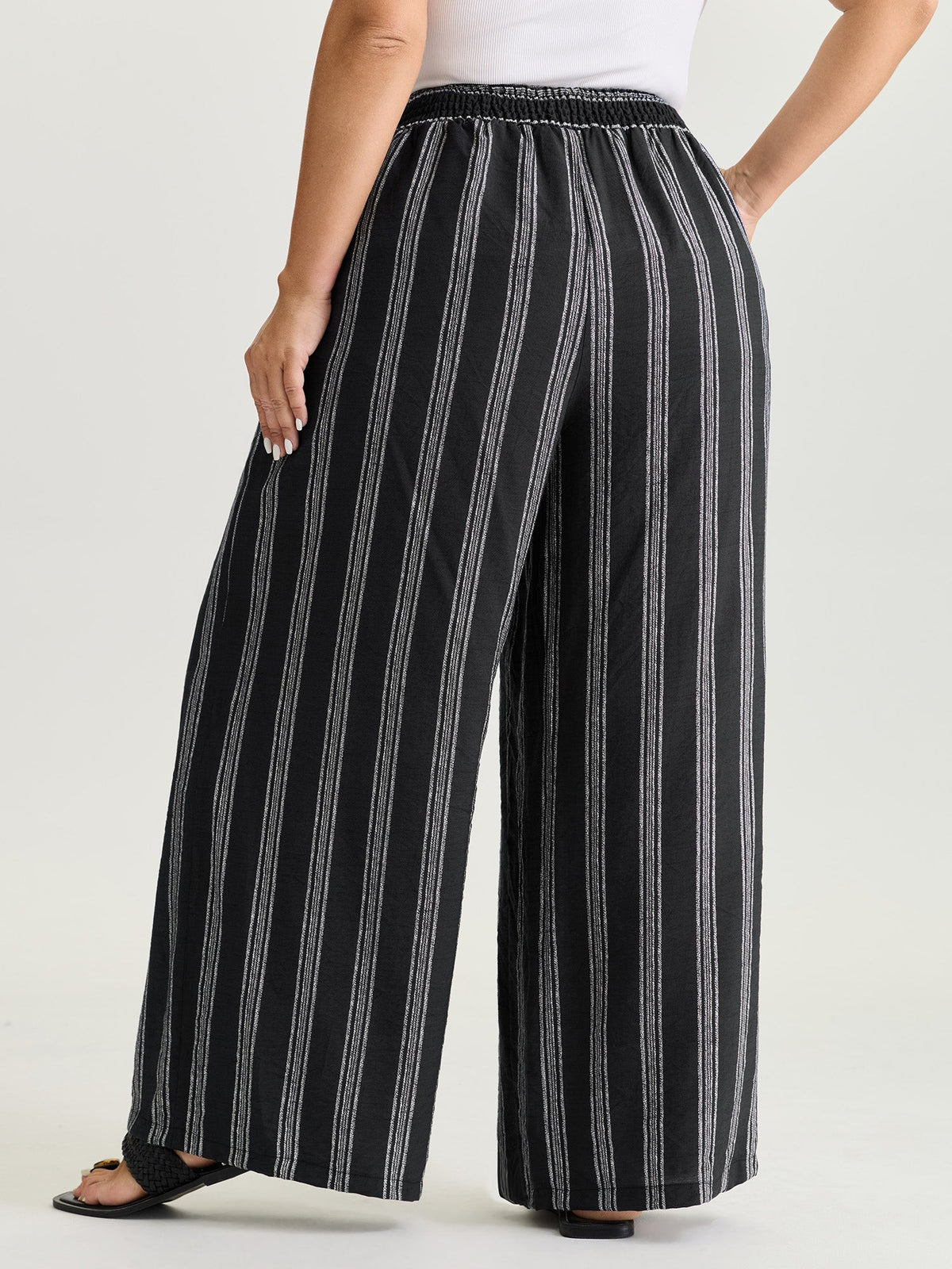 Abstract Striped Drawstring Shirred Waist Pants