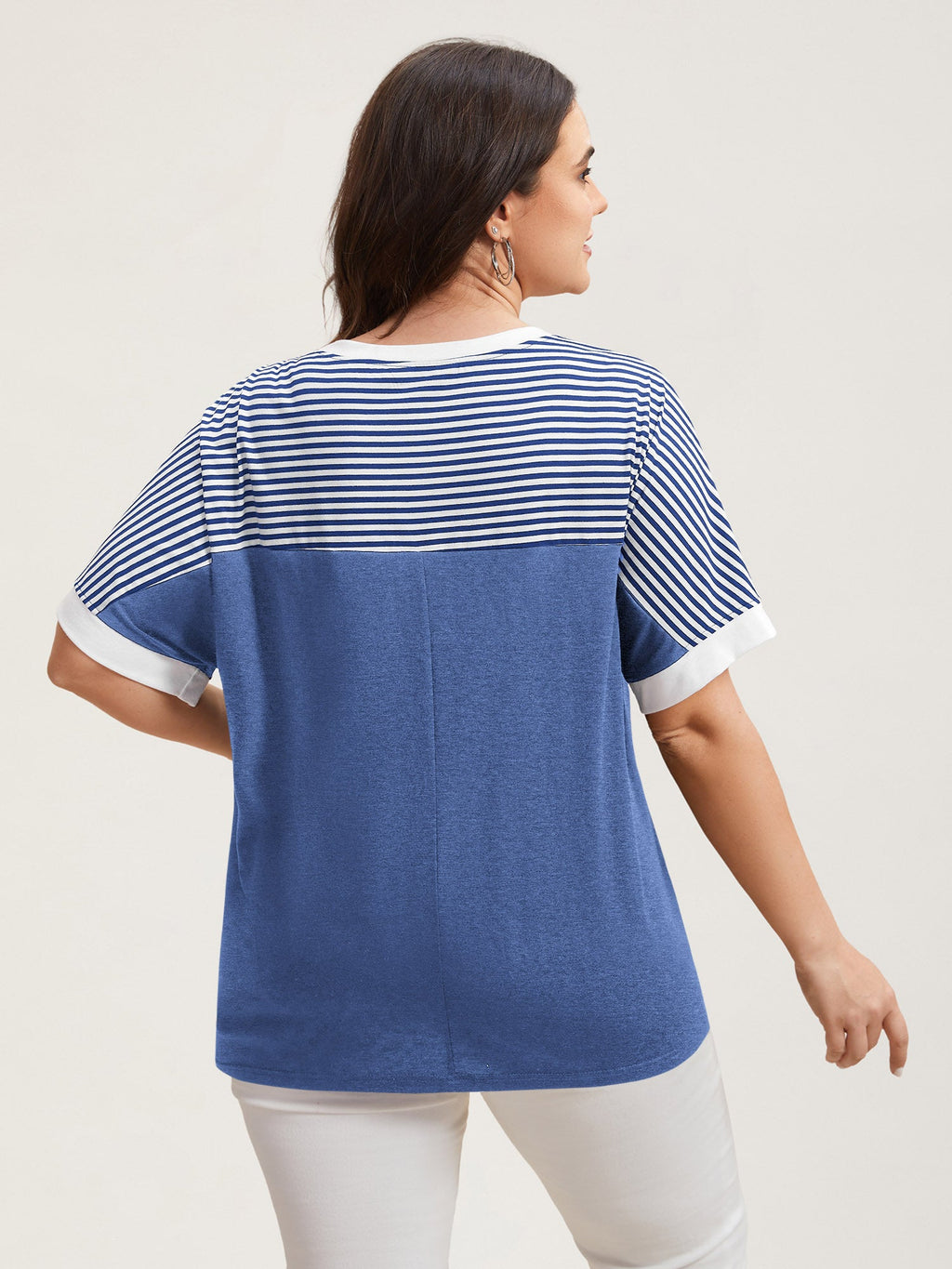 Solid and Striped Contrast Hem T-Shirt