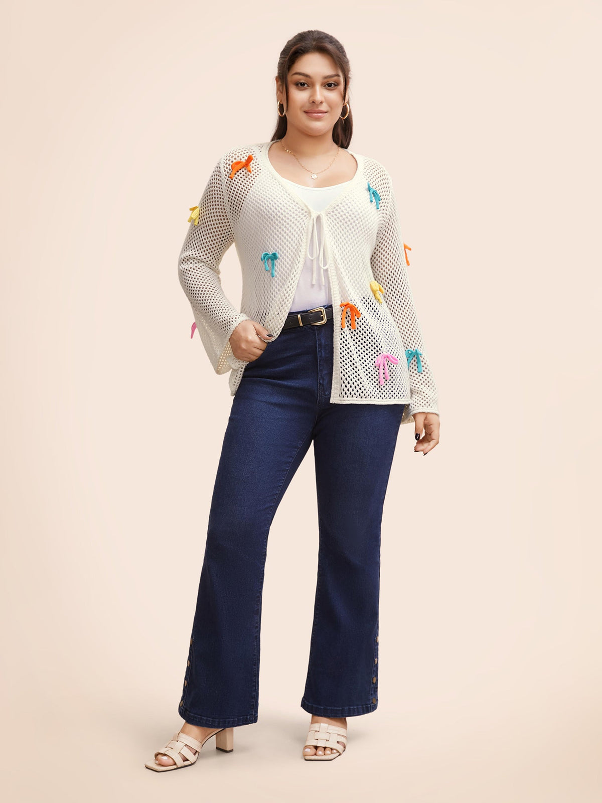 Bowknot Tie Knot Bell Sleeve Cardigan