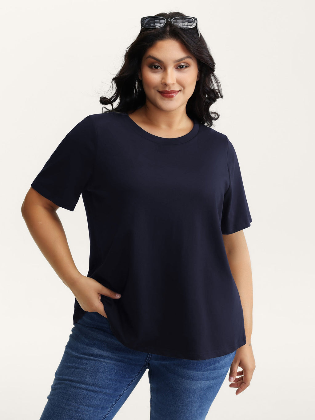 Stretchy Solid Crew Neck T-Shirt