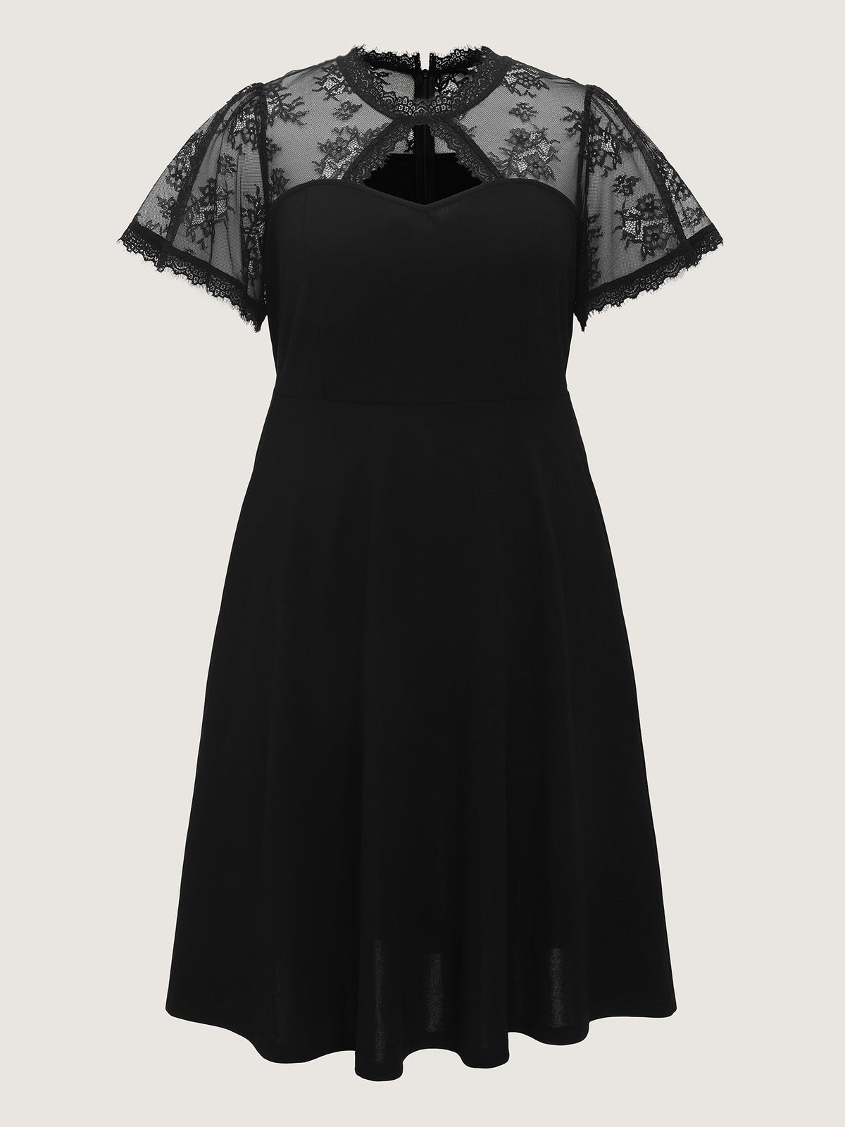 Sheer Lace Neckline Sweetheart Midi Dress