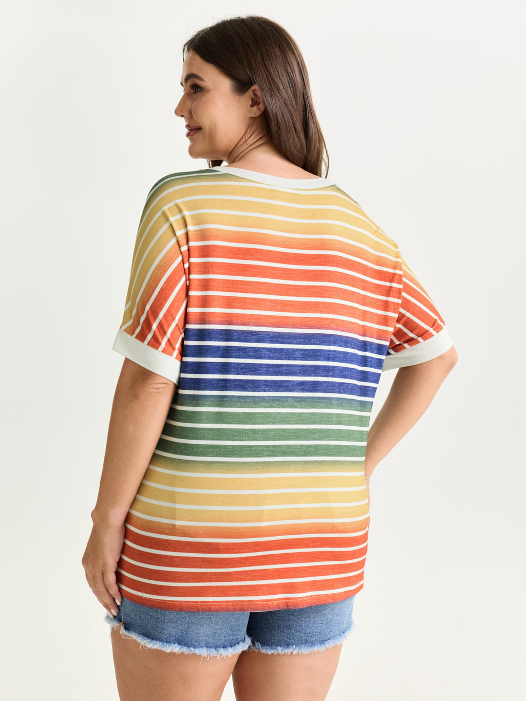 Colorful Gradient Stripe Round Neck T-Shirt