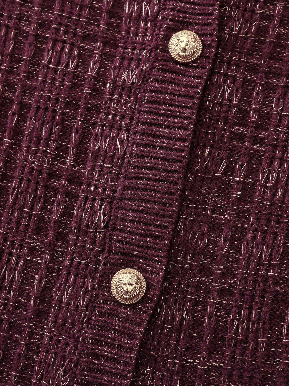 Textured Metallic Thread Button Knit Cardigan