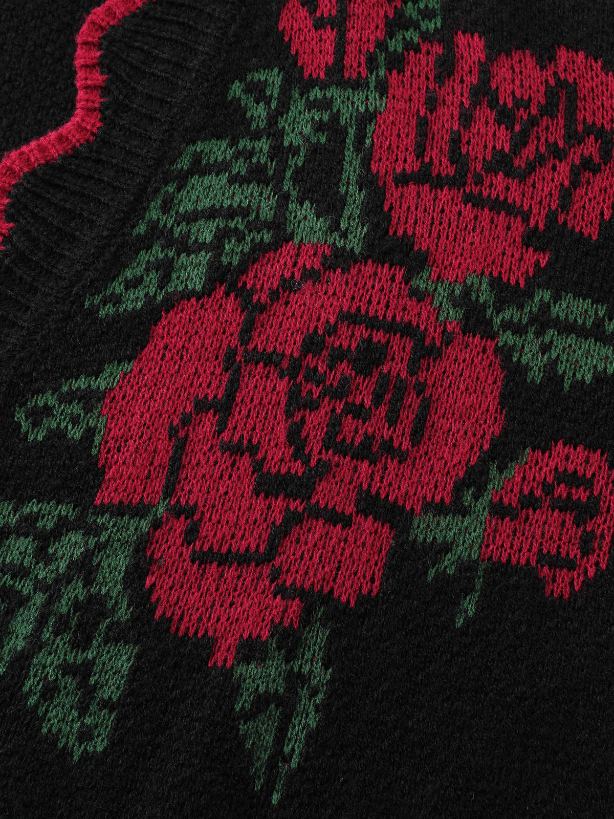 Rose Pattern Jacquard Color Contrast Knit Cardigan