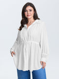Lace Cut-Out Drawstring Waist Blouse