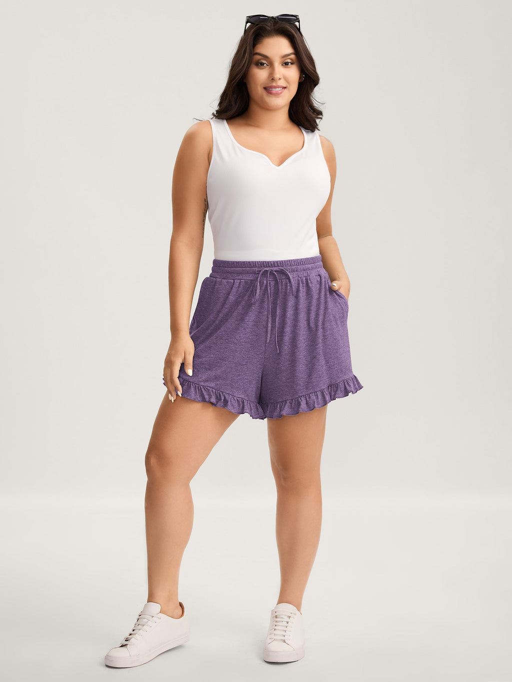 Supersoft Mixed Color Knit Drawstring Ruffled Shorts