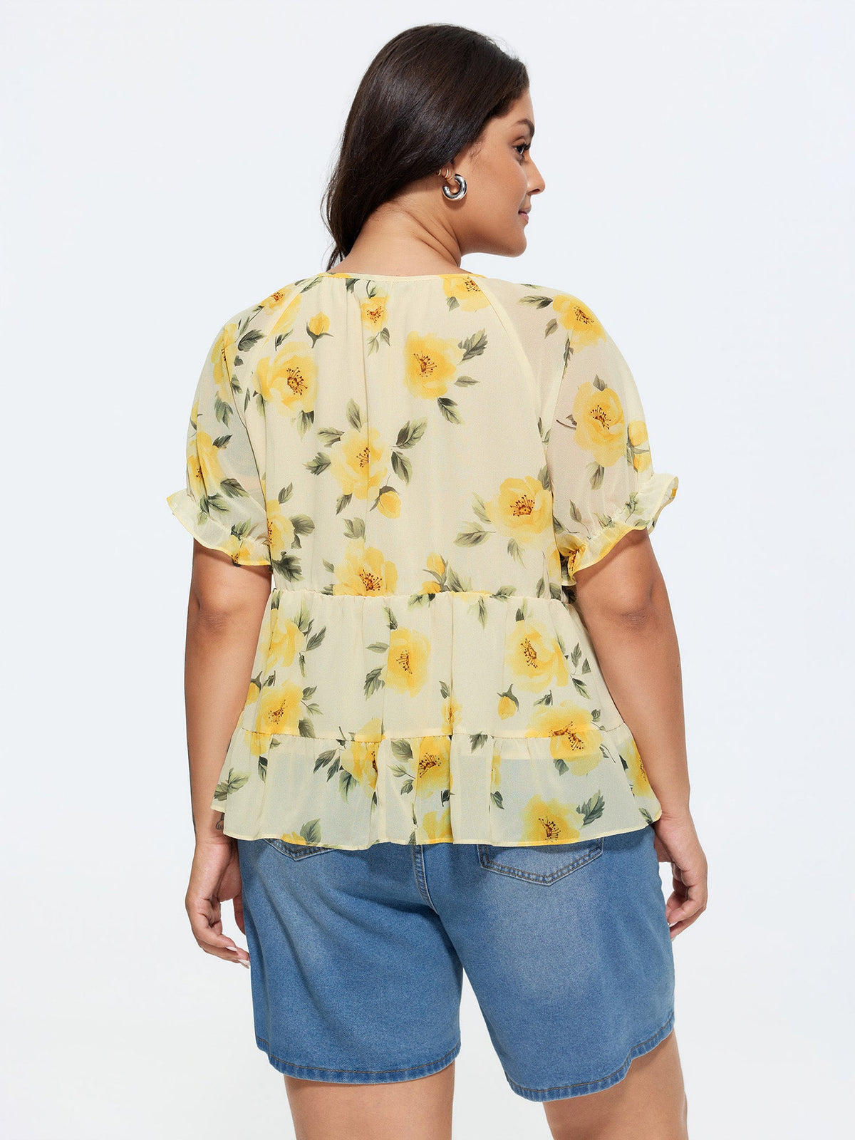 Floral Print Neck Cut-Out Blouse