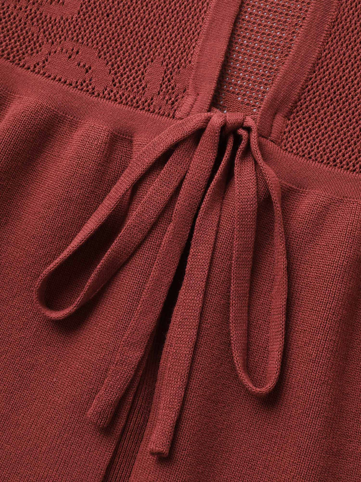Eyelet Jacquard Ruffled Hem Knit Cardigan