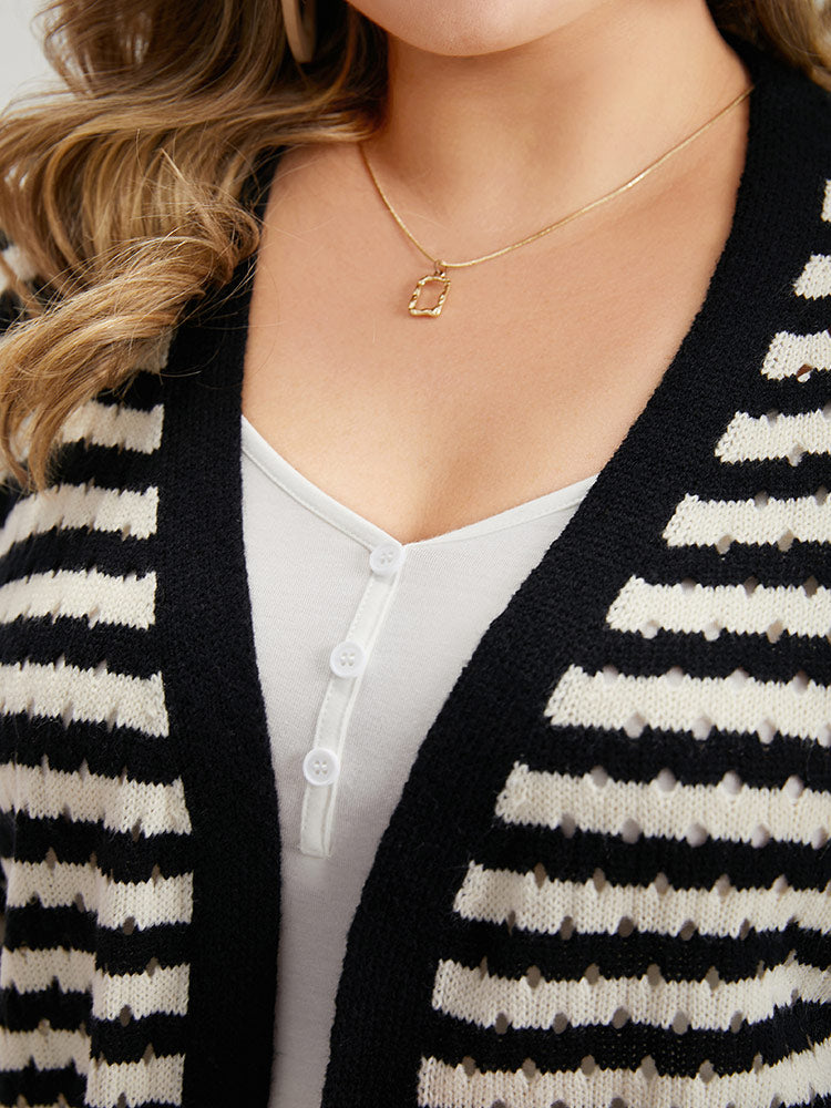 Striped Geo Eyelet Drop Shoulder Cardigan