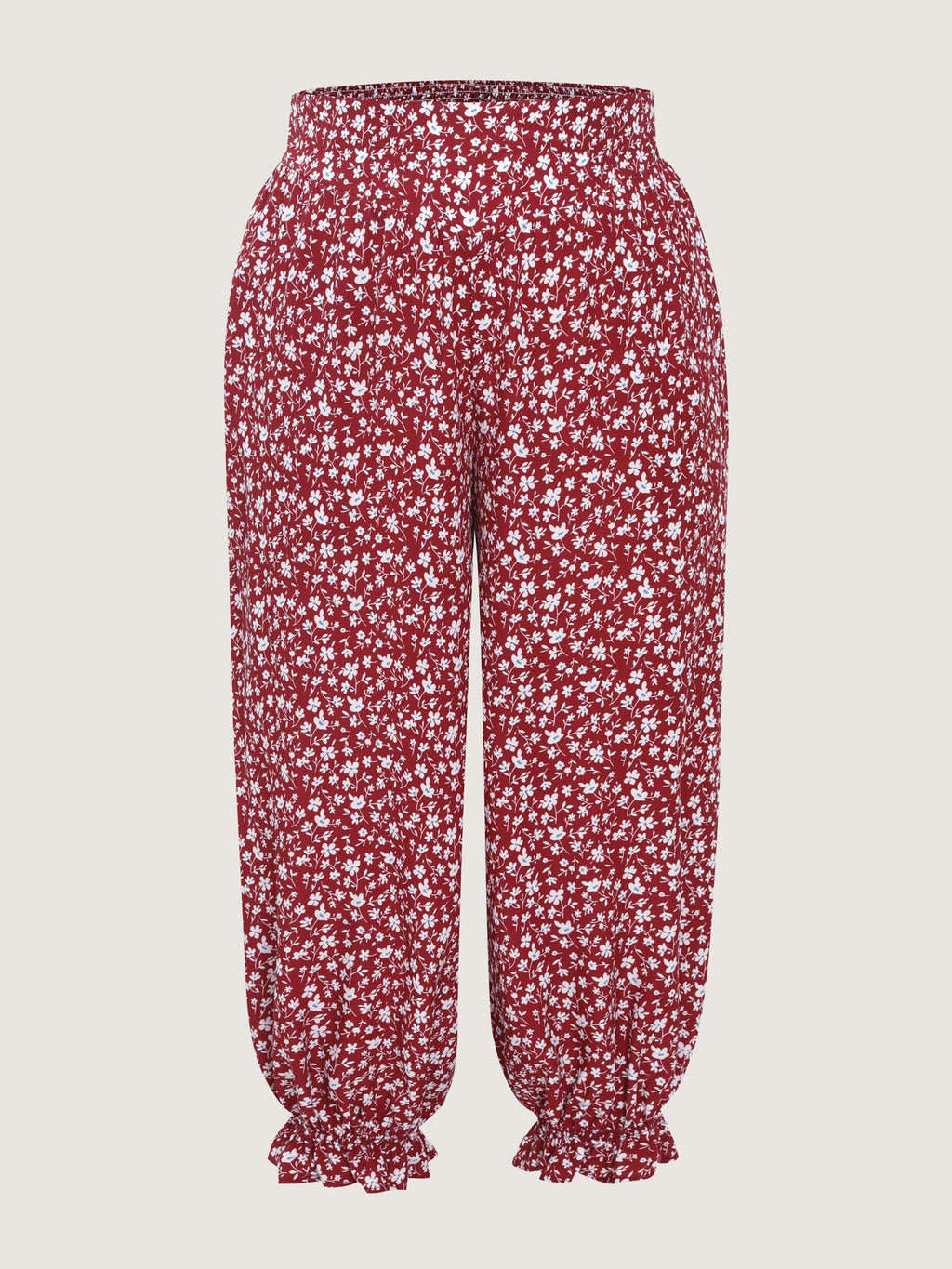Floral Print Shirred Waist Jogger Pants