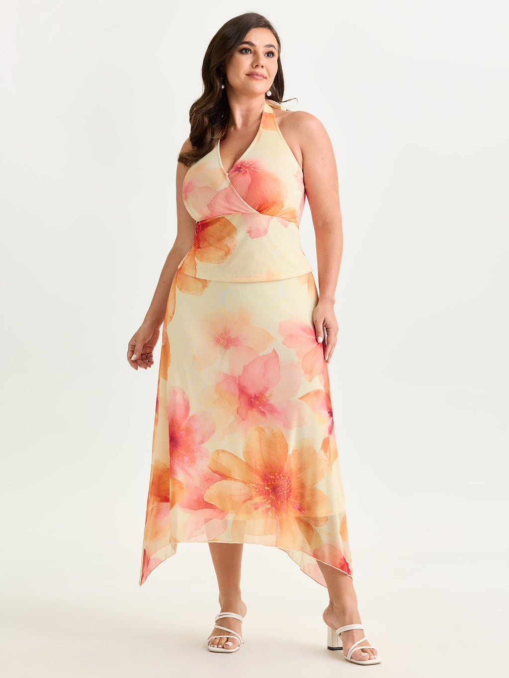 Stretchy Large Floral Print Lace Maxi Skirt