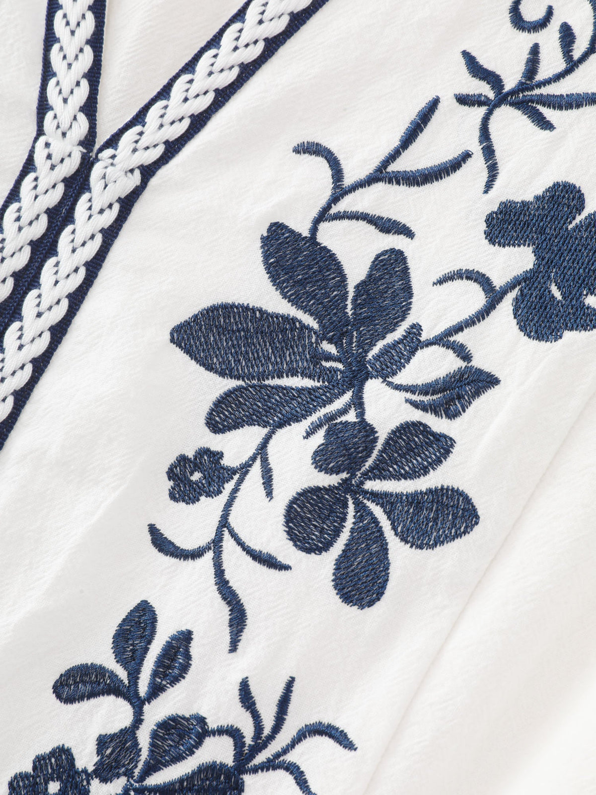 Cotton Floral Embroidered Notched Collar Blouse