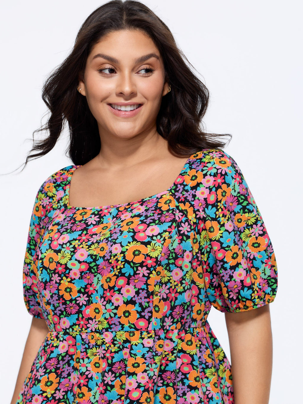 Floral Square Neck Fit and Flare Blouse