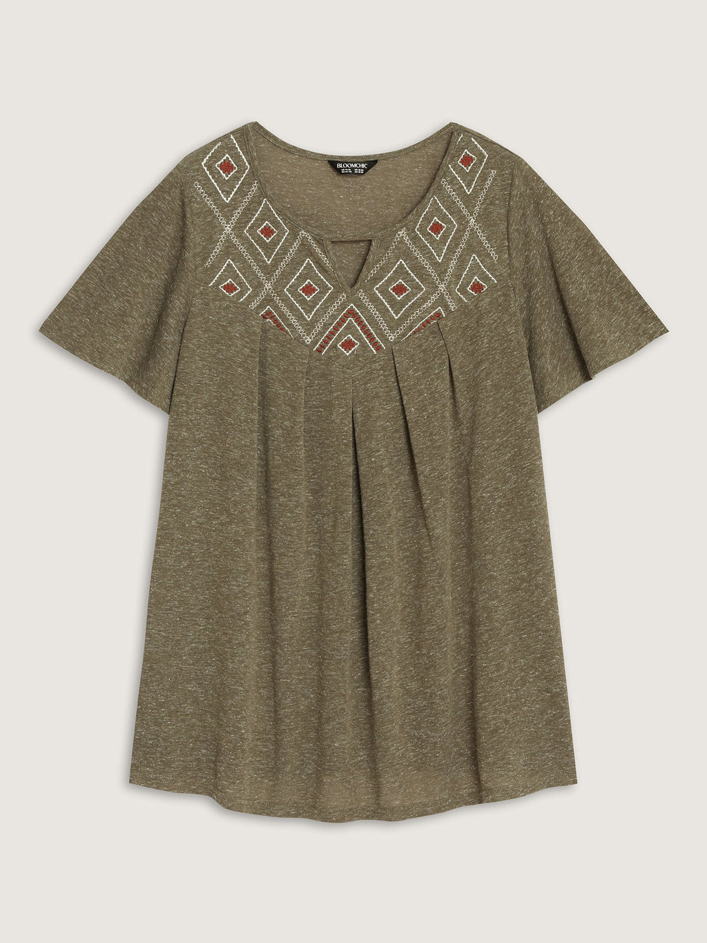Boho Embroidered Keyhole Neckline Blouse