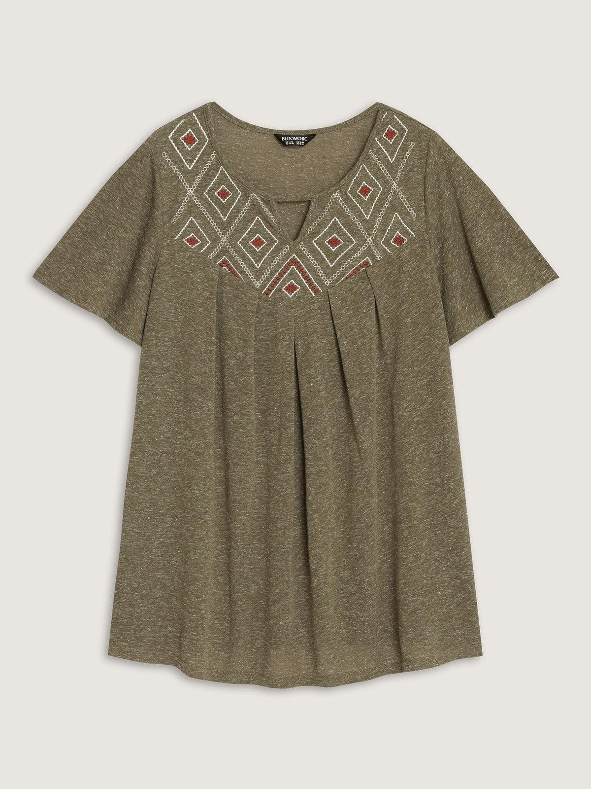 Boho Embroidered Keyhole Neckline Blouse