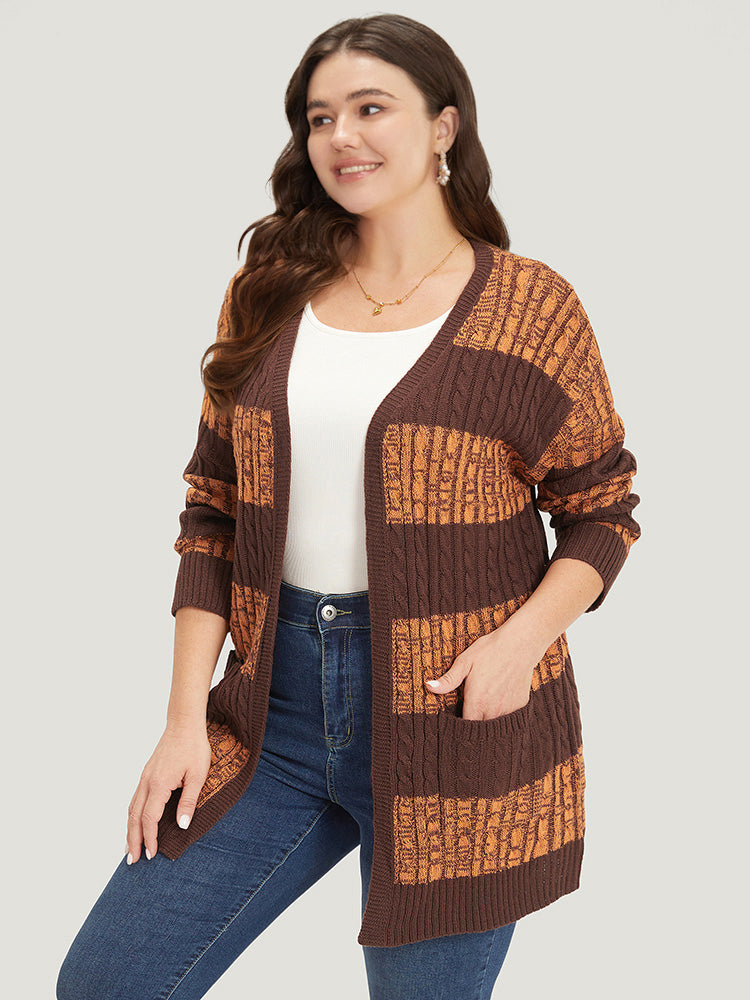 Halloween Colorblock Cable Knit Patched Pocket Cardigan