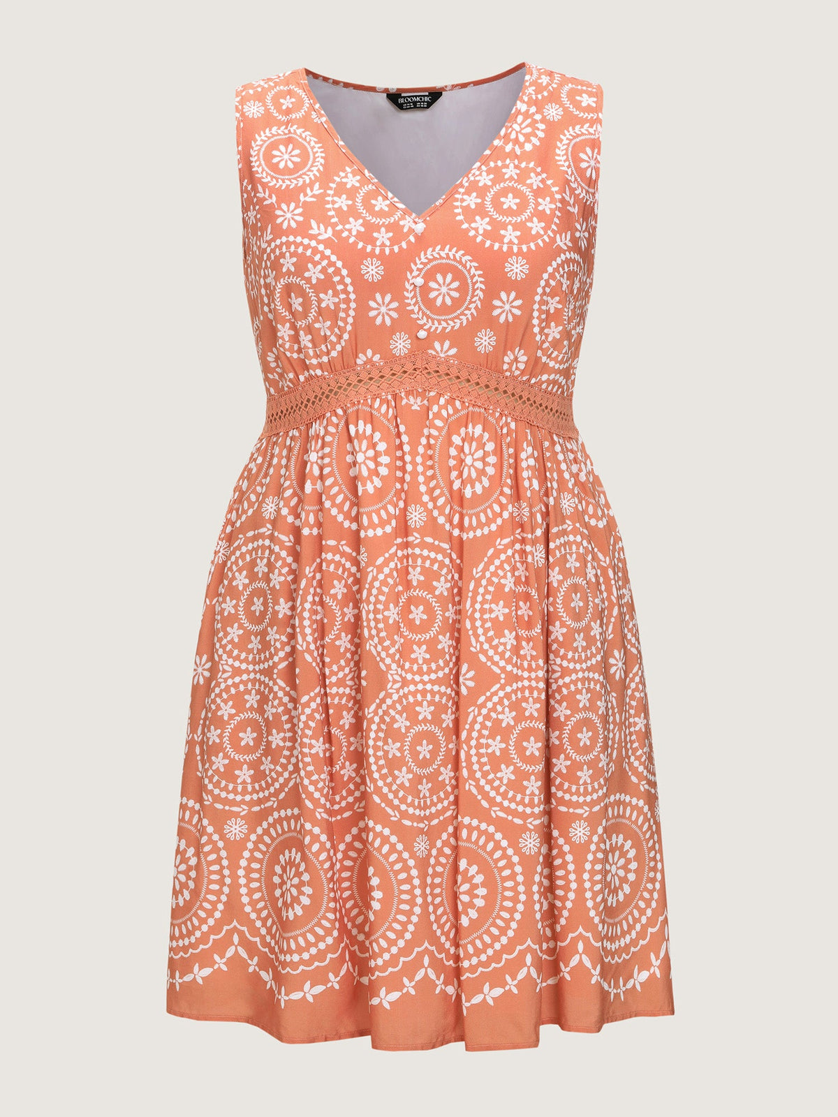 Geometric Print Deep V-Neckline Mini Dress