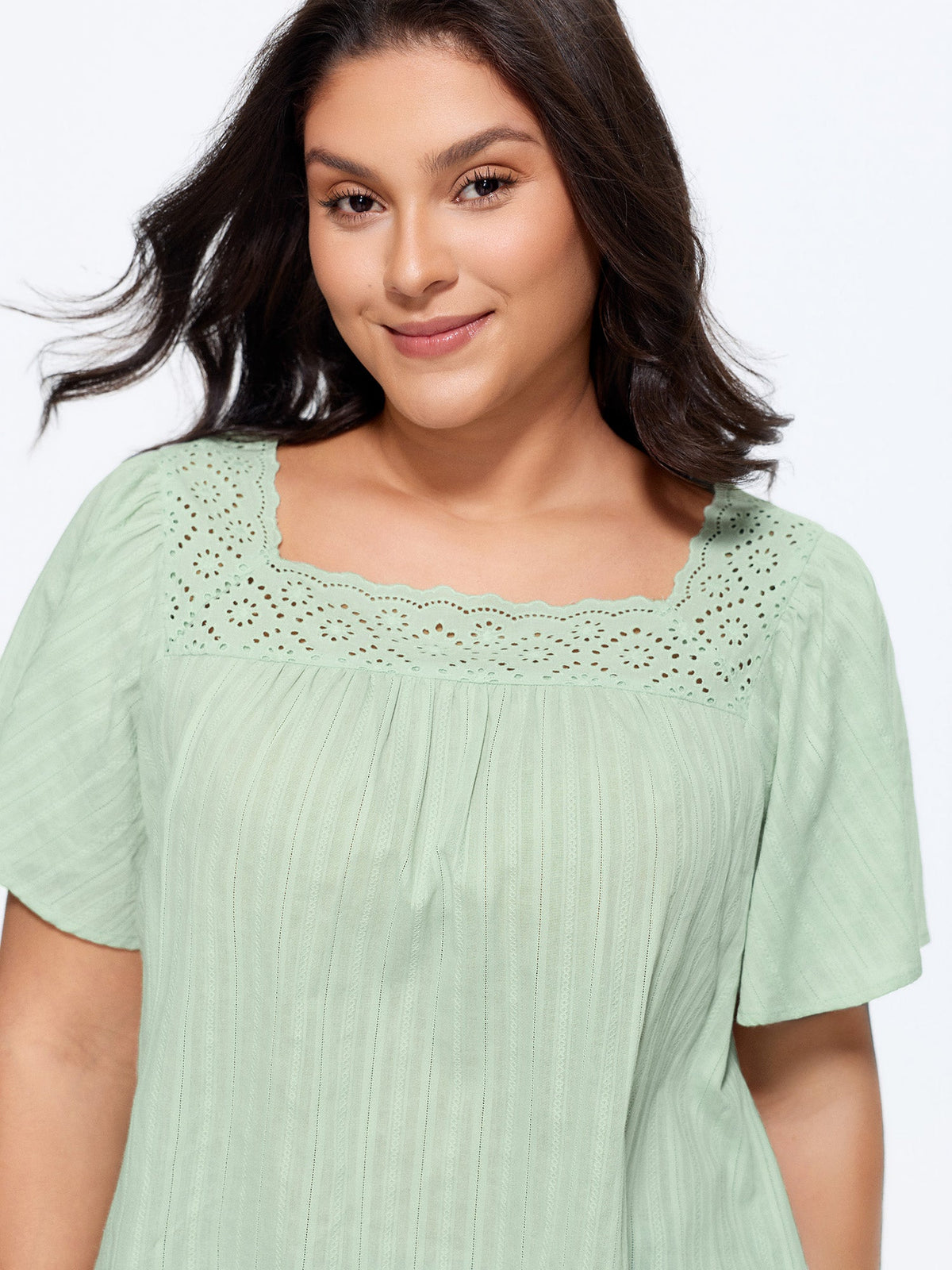 Cotton Lace Neckline Flared Sleeve Blouse
