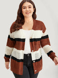 Colorblock Contrast Geo Eyelet Button Through Cardigan