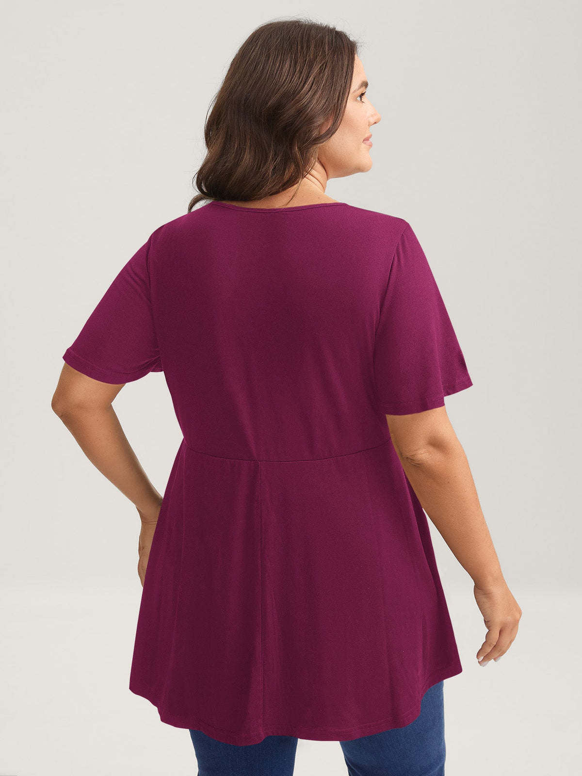 Ruffled Sleeve Round Neck Babydoll Top