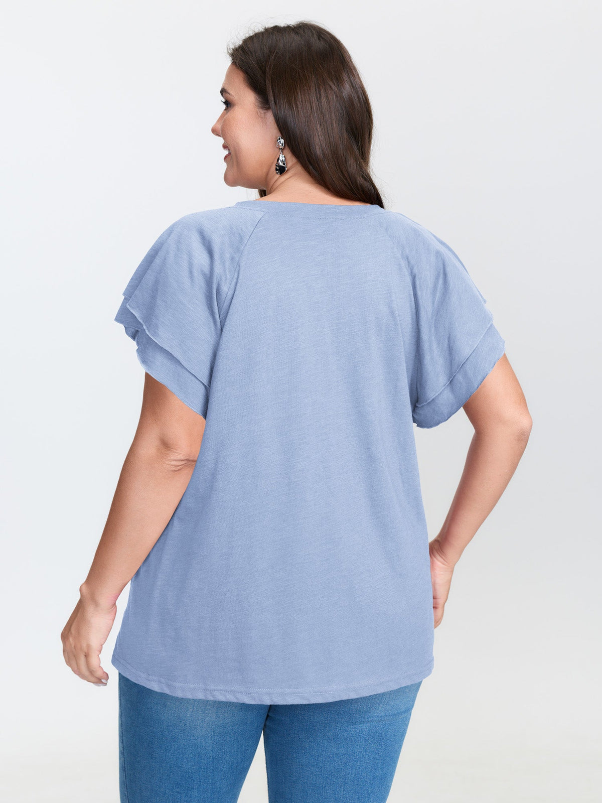 Stretchy Textured Flared Sleeve T-Shirt