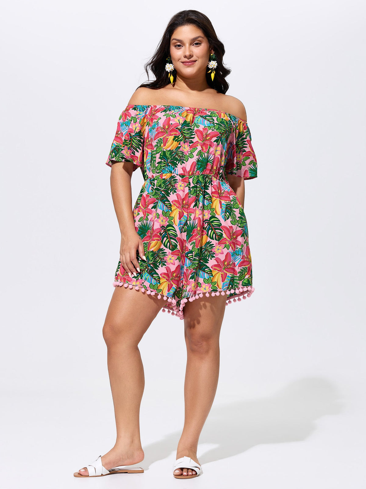 Vibrant Floral Print Off-Shoulder Romper