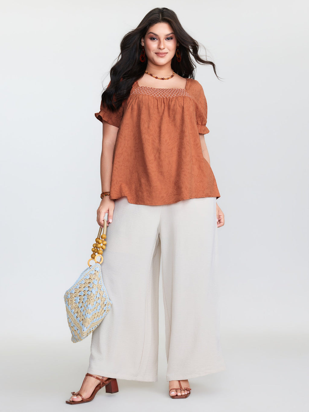 Shirred Crisscross Pleated Plain Blouse