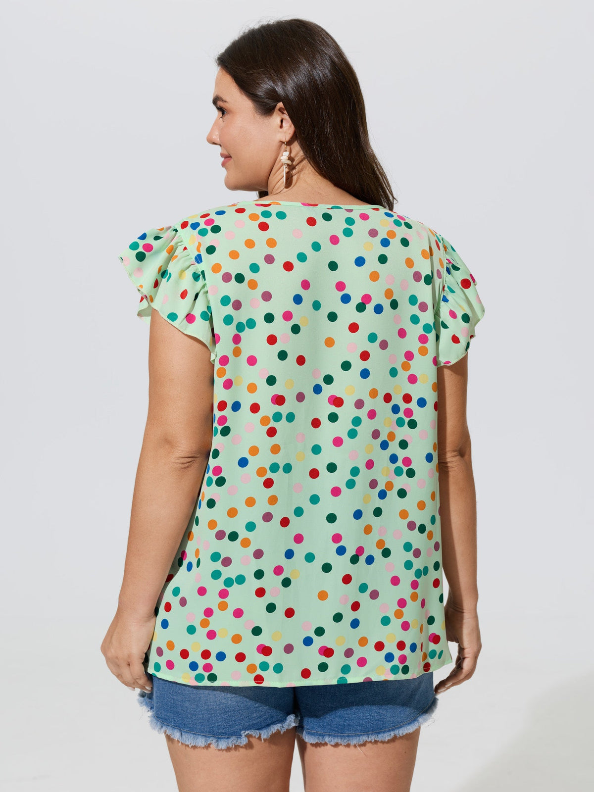 Polka Dot Flutter Sleeve Blouse