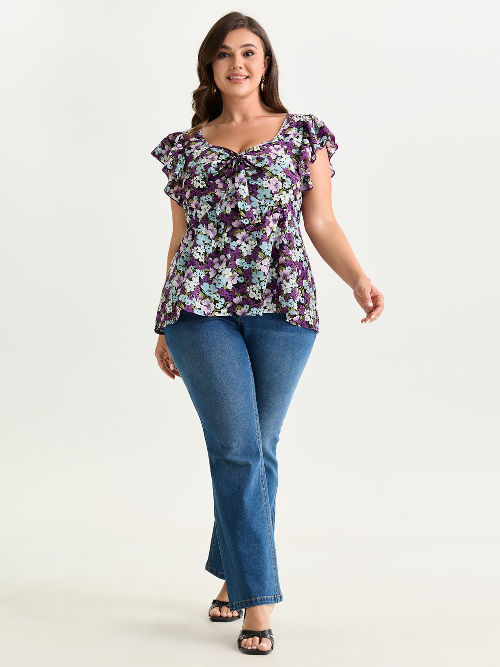Floral Print Drawstring Neckline Blouse