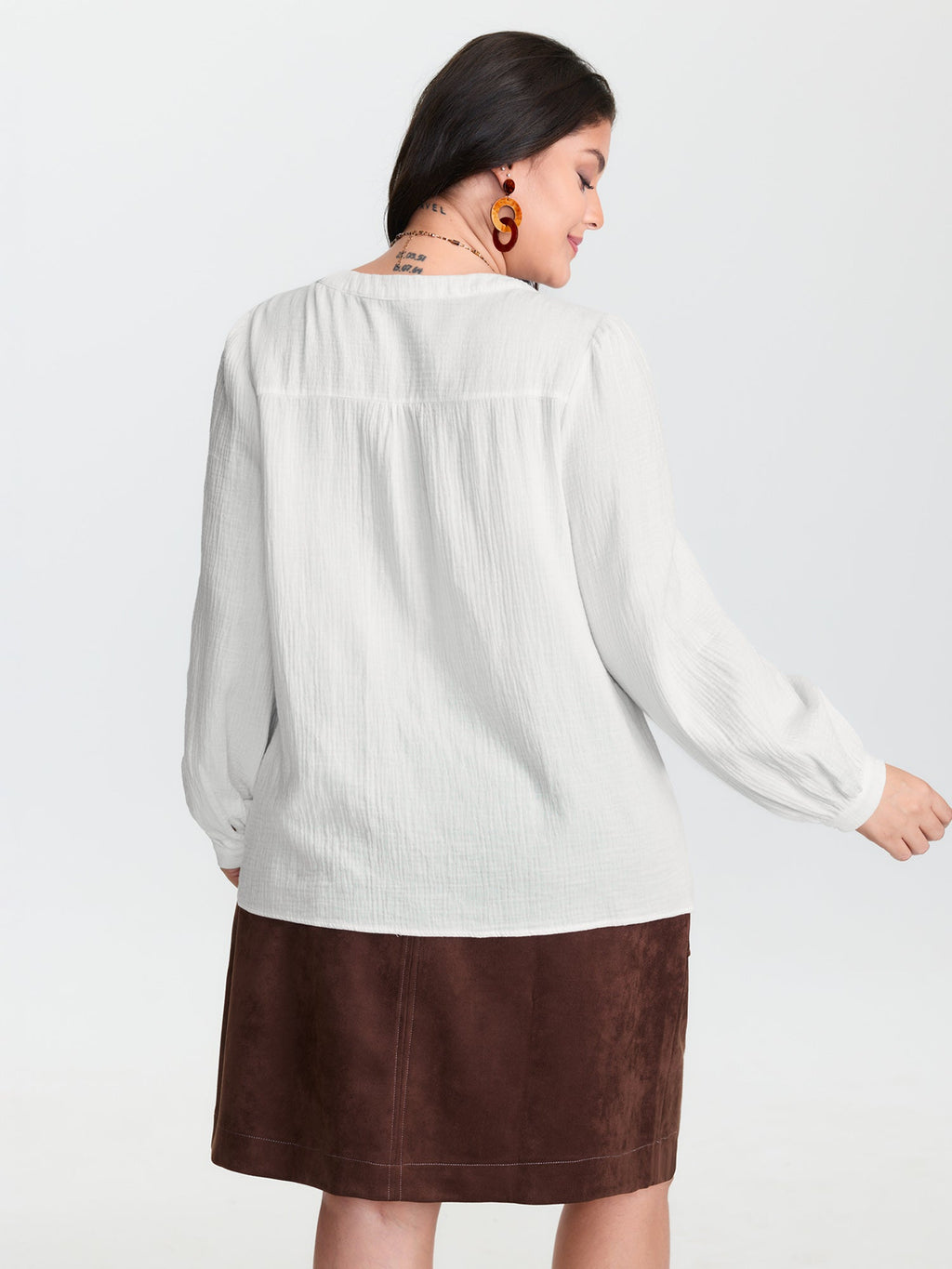 Cotton Textured Embroidered Notched Collar Blouse