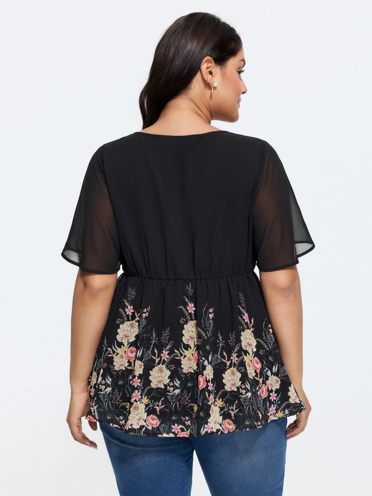 Floral Mesh V-Neck Fit And Flare Top