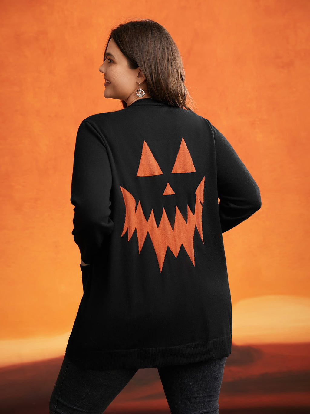 Supersoft Essentials Jack-o-Lantern Jacquard Back Printed Cardigan