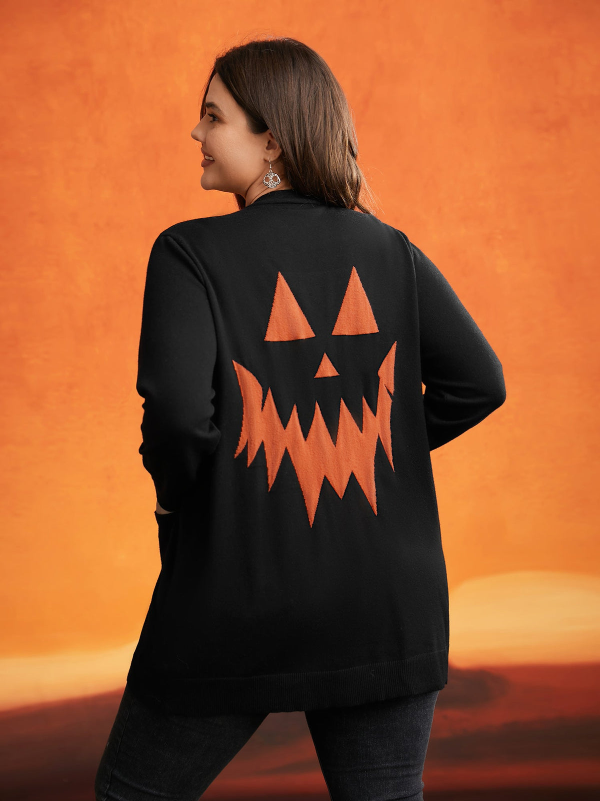 Supersoft Essentials Jack-o-Lantern Jacquard Back Printed Cardigan