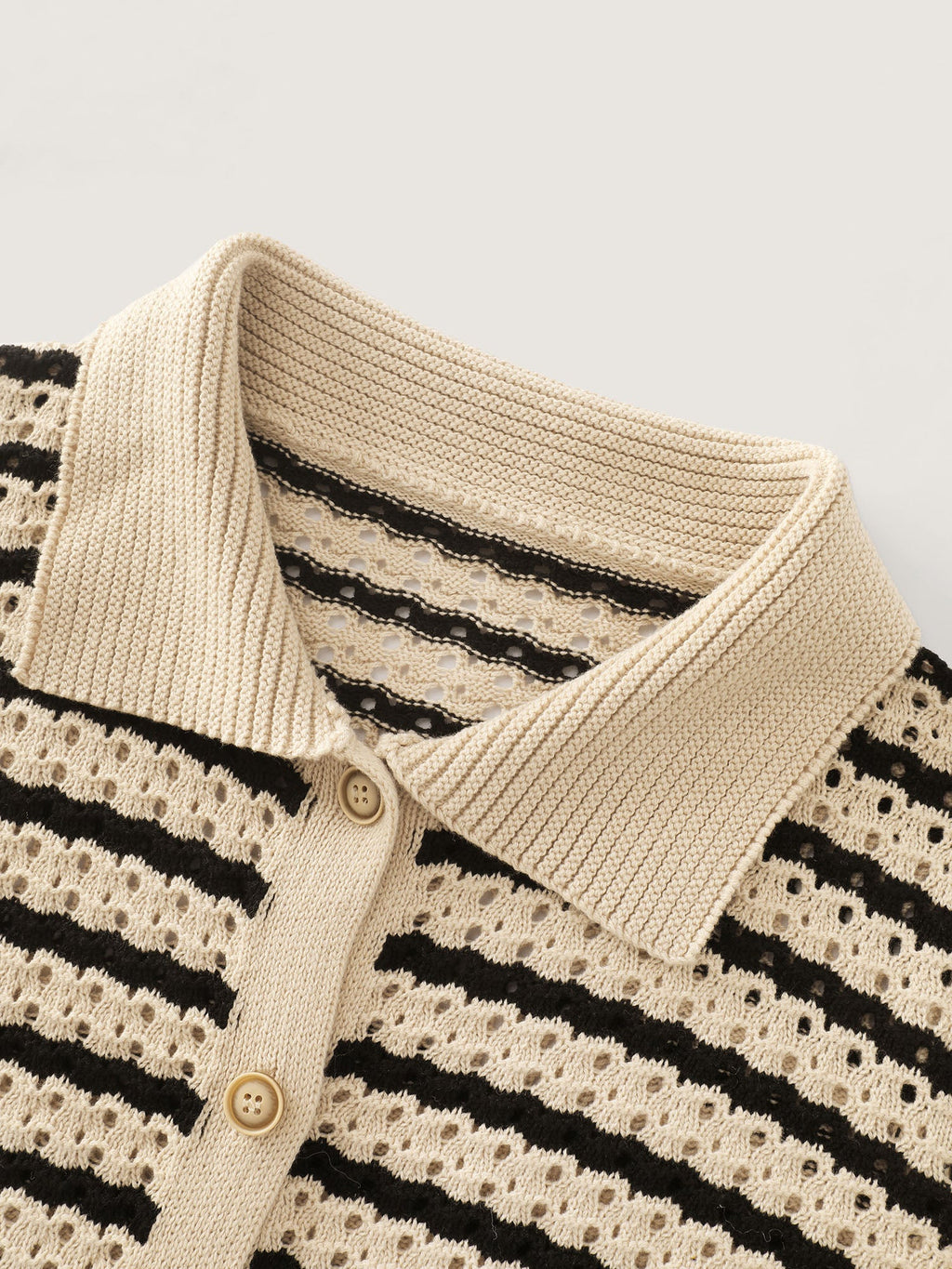 Striped Hollow Collared Button Front Cardigan