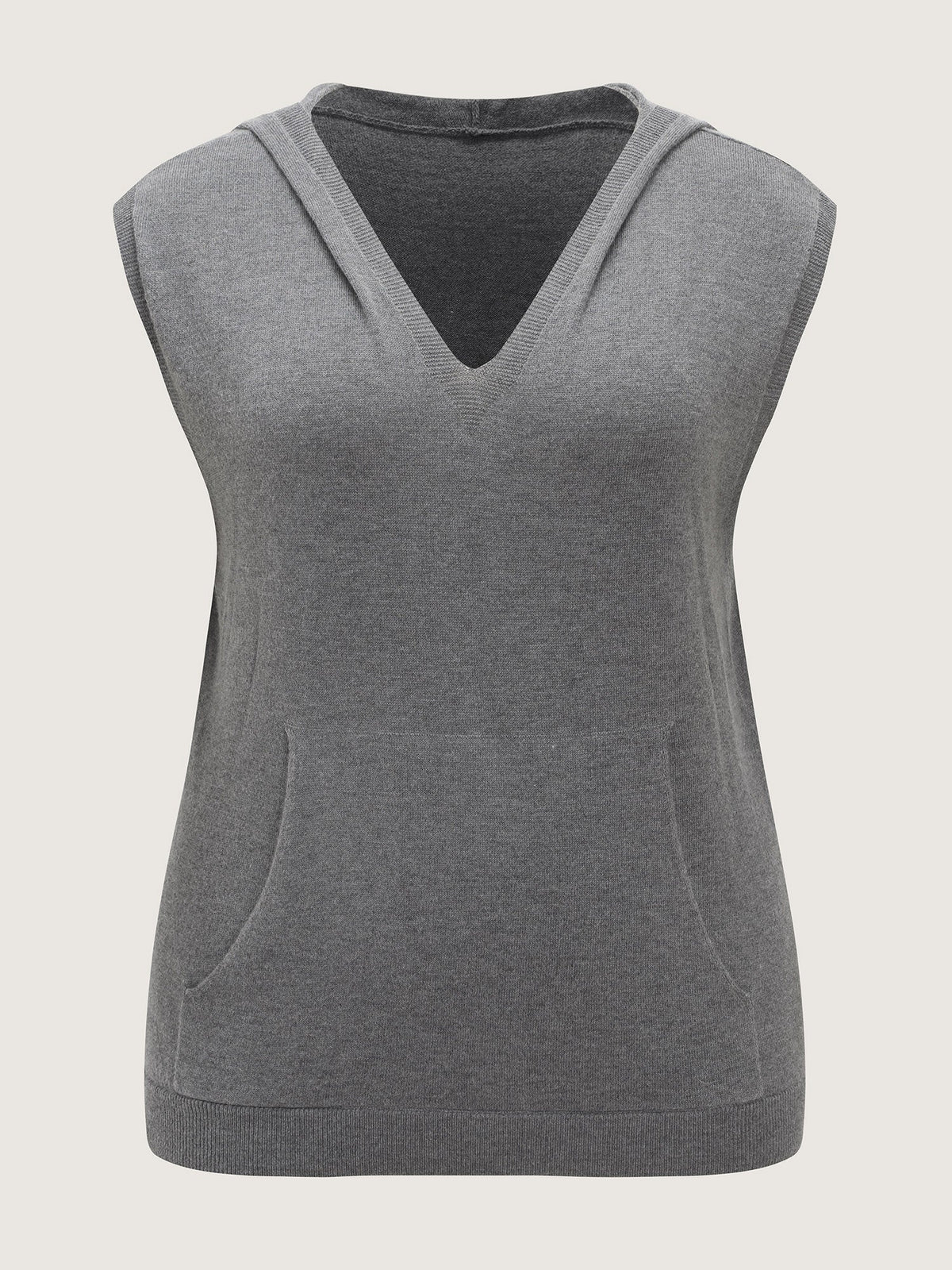 V Neck Hooded Pocket Sleeveless Sweater Vest