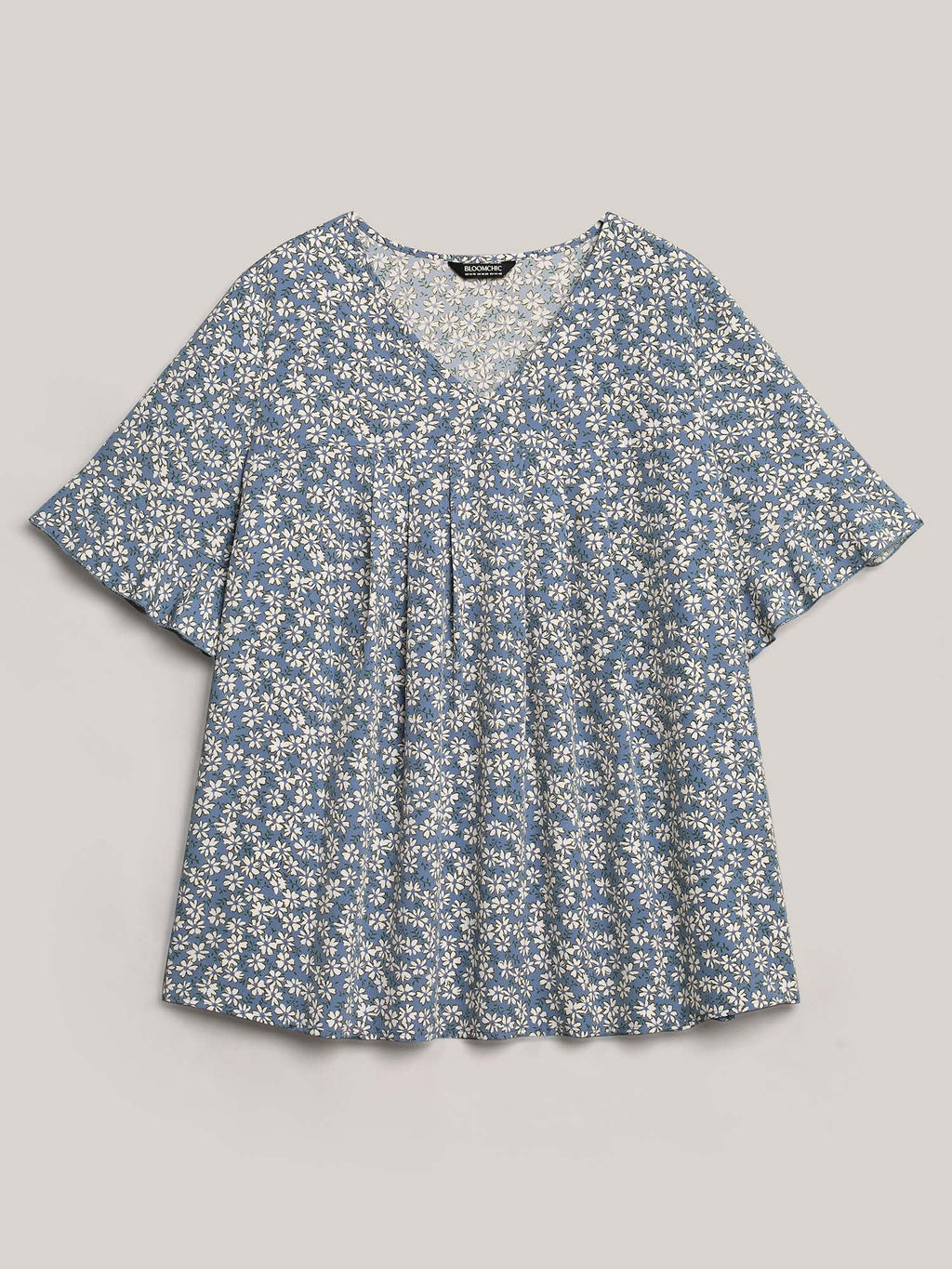 Ditsy Floral Pleated Flared Sleeve Blouse