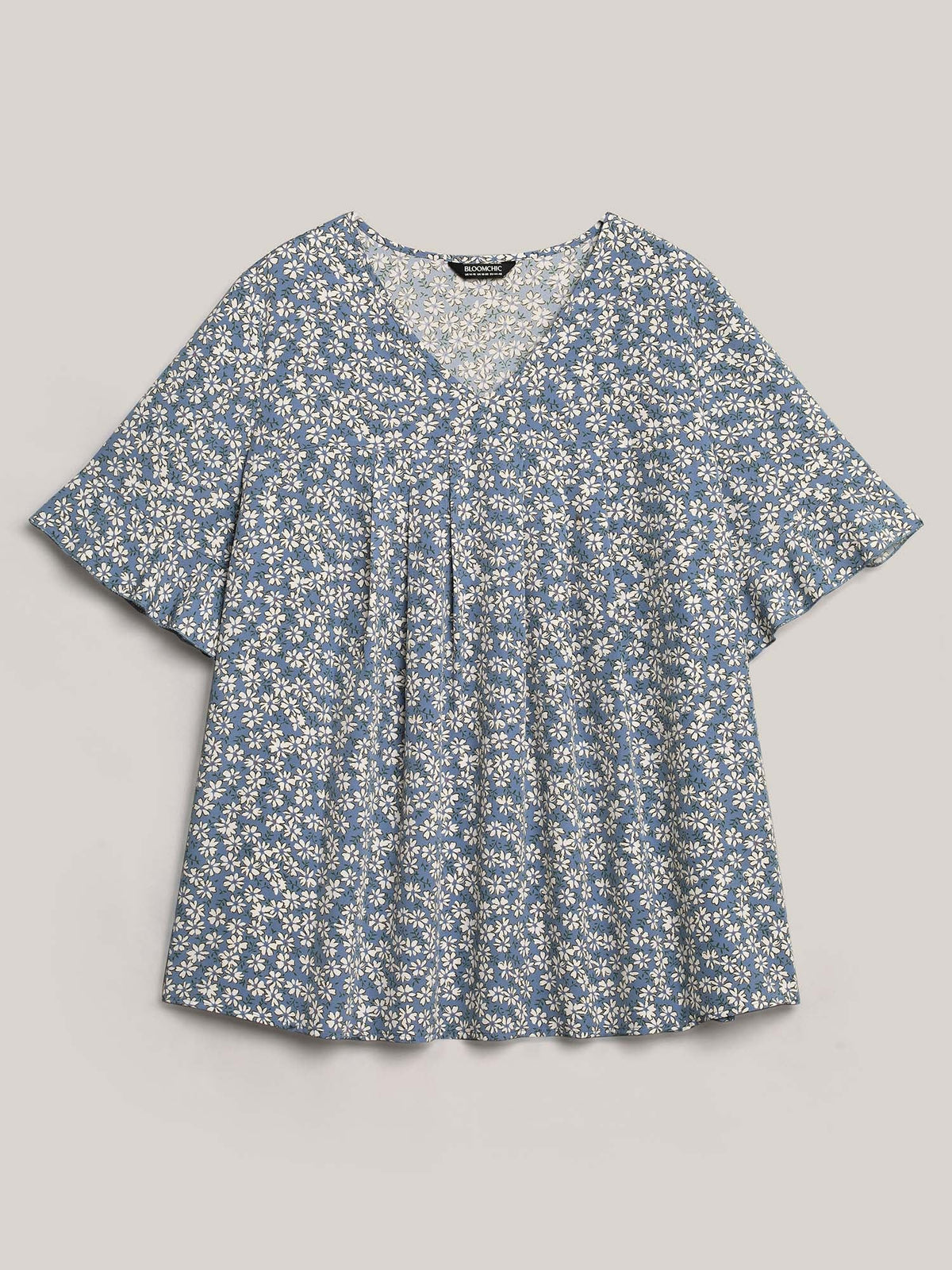 Ditsy Floral Pleated Flared Sleeve Blouse