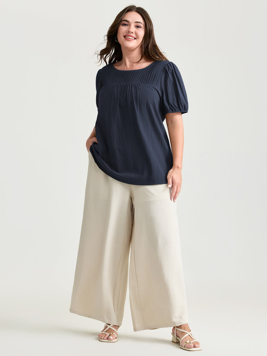 Pure Cotton Pleated Puffy Sleeve Blouse