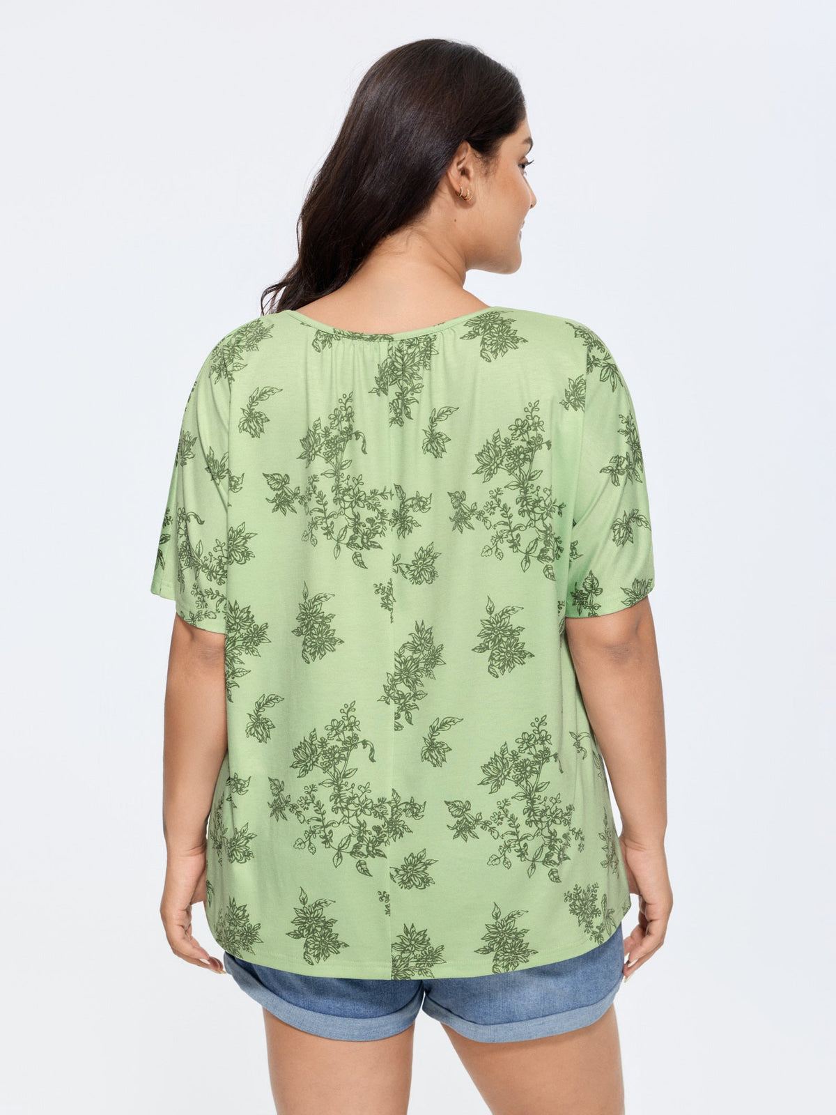 Pleated Plain Half-Sleeve Knit Top