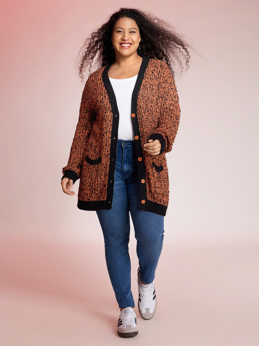 Textured Color Contrast Edges Pockets Cardigan