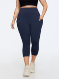 Stretchy Textured Pockets Cropped Leggings