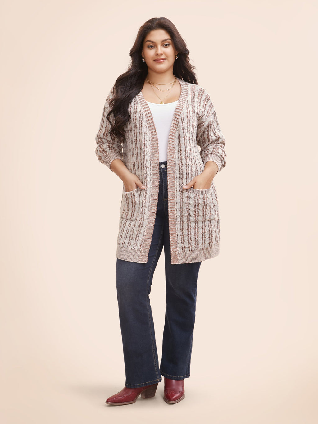 Texture Cable Knit Patch Pocket Cardigan