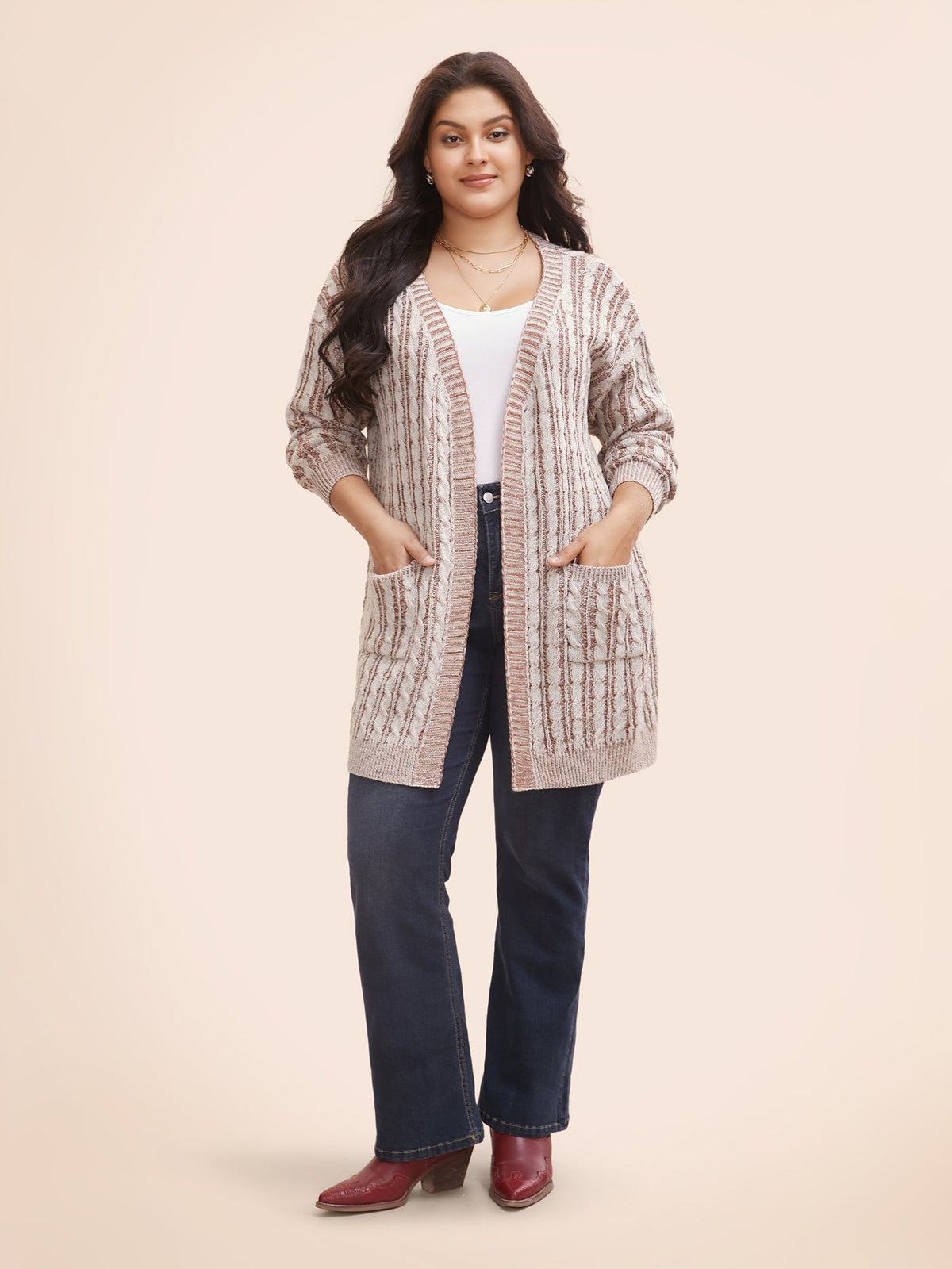 Texture Cable Knit Patch Pocket Cardigan