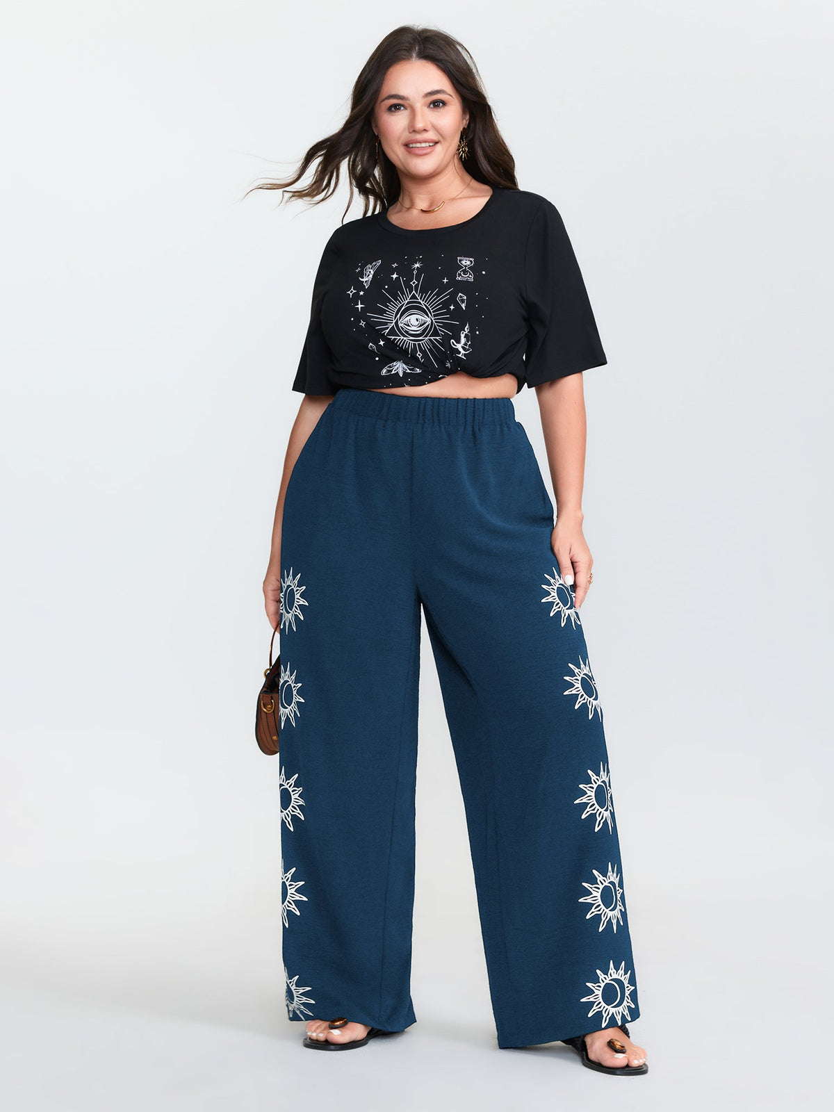 Monochrome Floral Pattern Pants