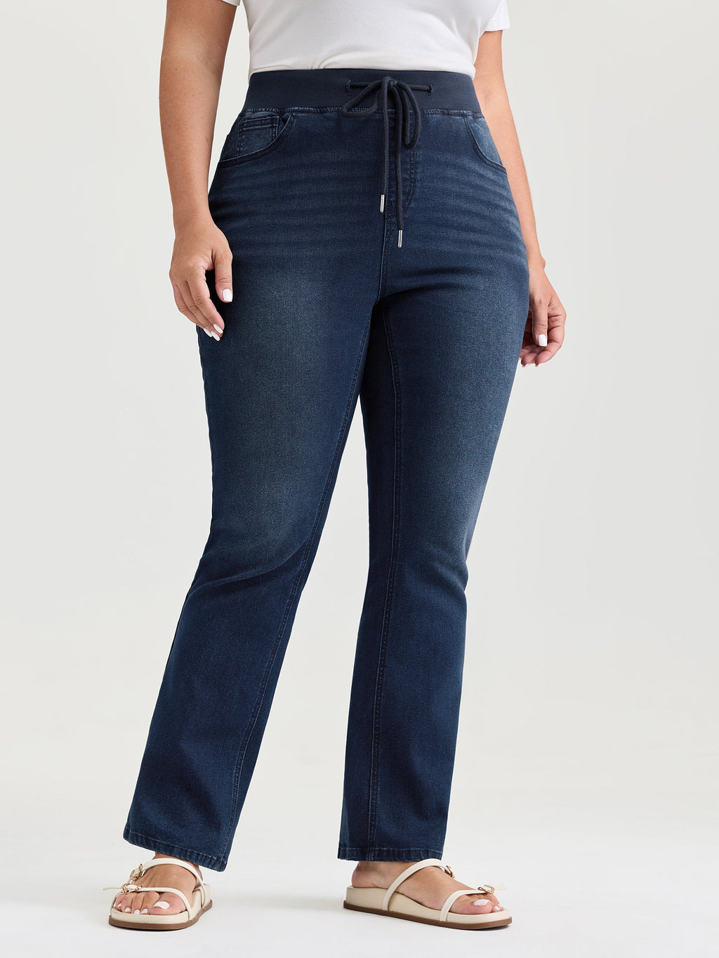 Stretchy Drawstring Waist Bootcut Pants