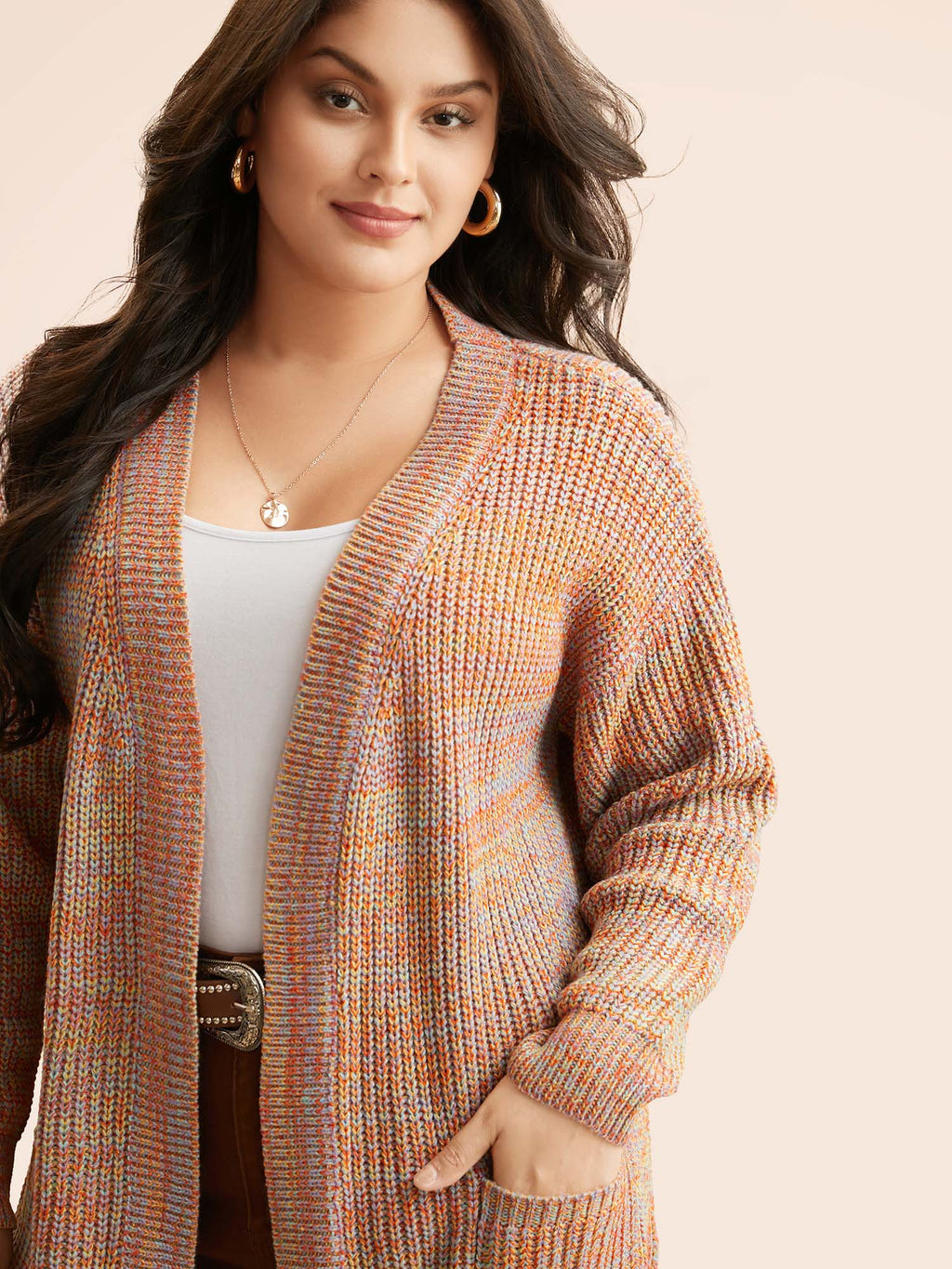 Heather Patch Pocket Drop Shoulder Cardigan