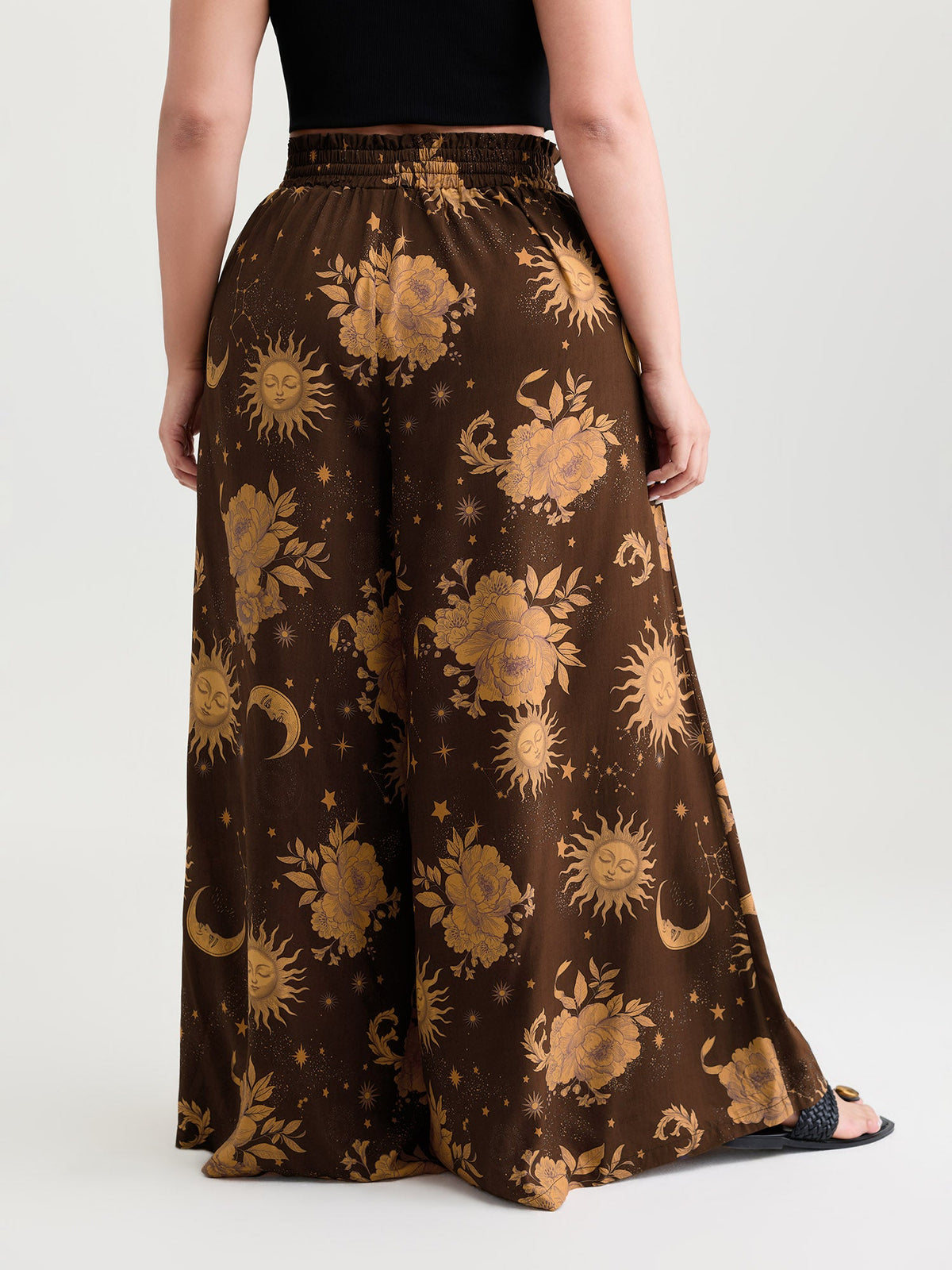 Star Moon Print Wide Waistband Pants