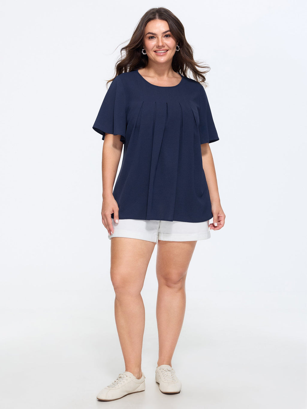 Pleated Front Flowy Plain Top