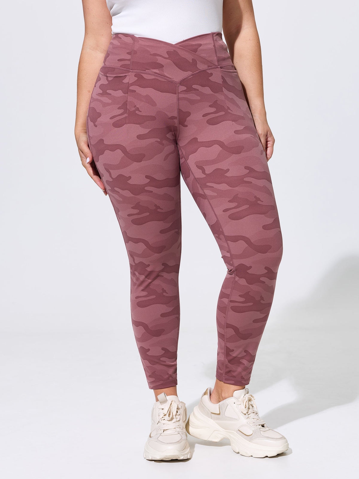 Stretchy Floral Print Overlap Waist Leggings
